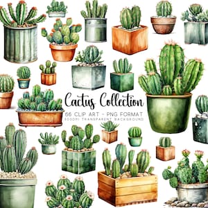 Cactus Clipart e Suculentas - Coleção de Scrapbooking Digital e Elementos Vegetais, Perfeito para fazer cartões e sublimações.