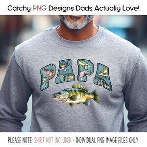 Papa Bass Fishing PNG Clipart per regali per la festa del papà – Contorno verde e bianco Perfetto per sublimazione e stampa su richiesta file png pronti