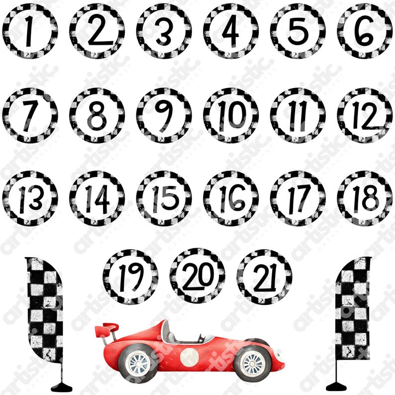 Gas can and traffic lights clipart for Grand Prix race party decor.