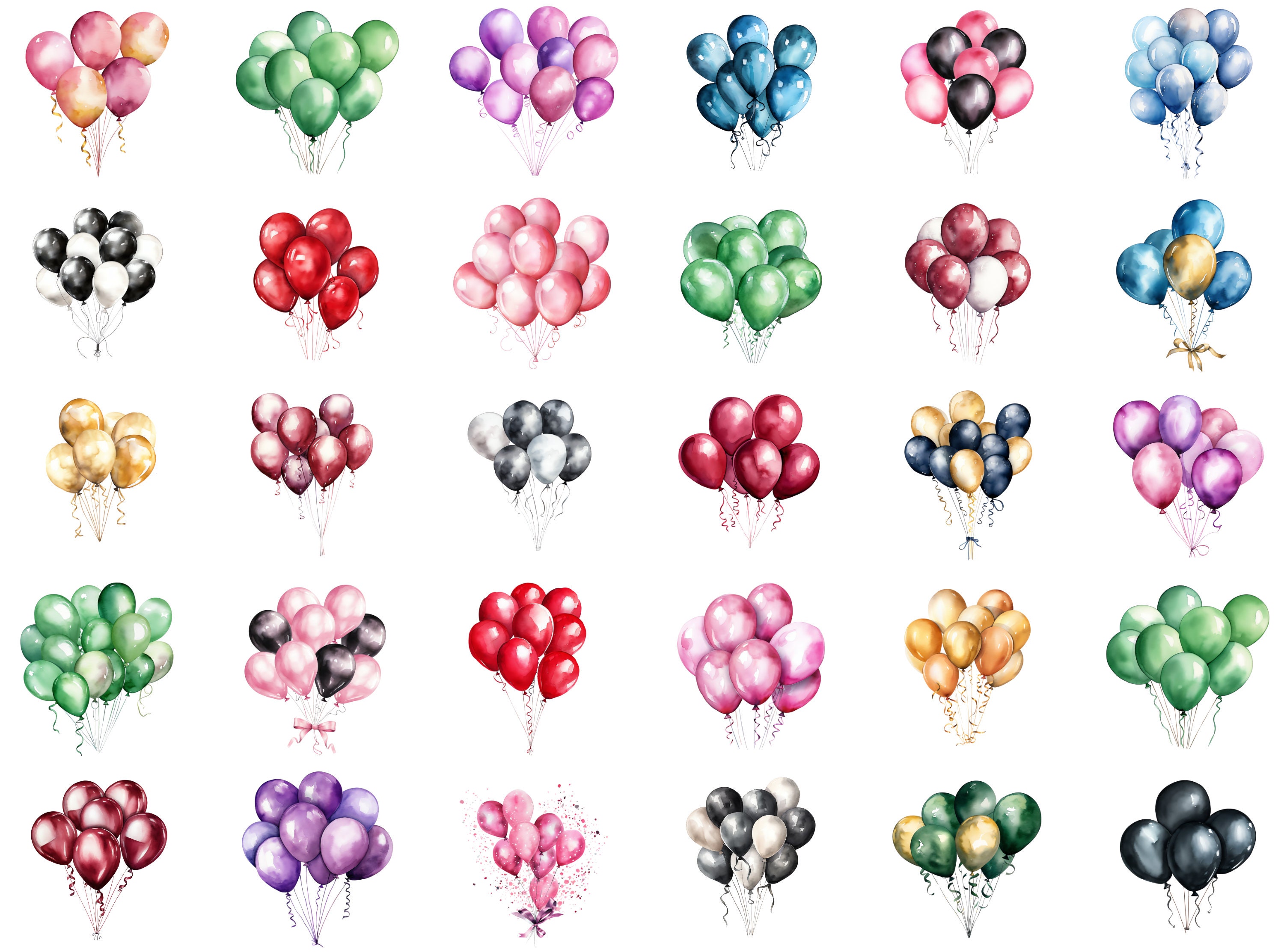 Birthday Balloons Clipart Bundle Set | Watercolor PNG & JPG ...