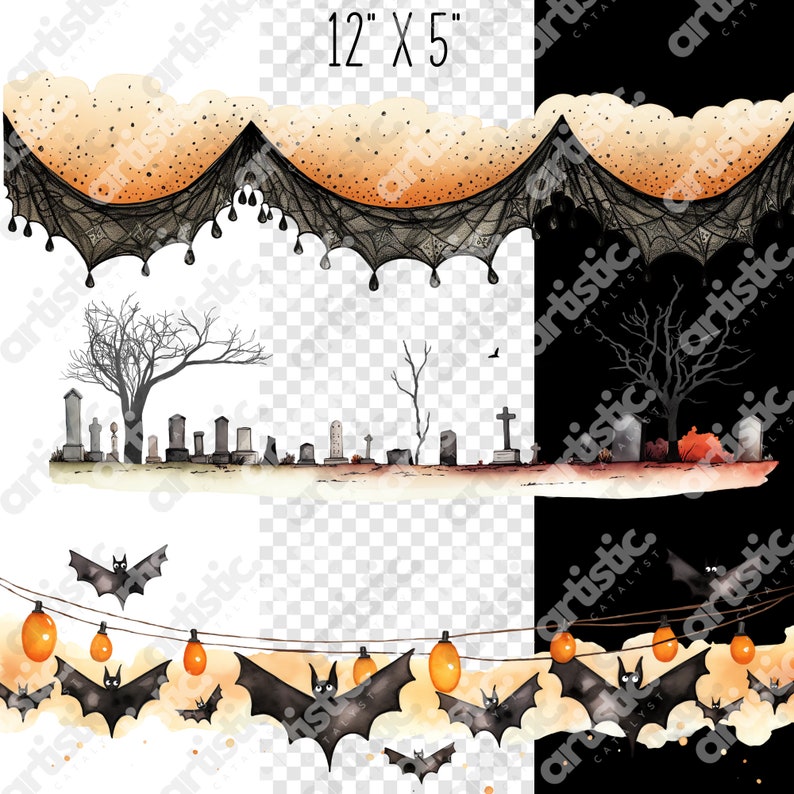Collection of Halloween illustrations for decoration and gift designs, transparent backgrounds.