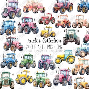 Clipart tracteur, décoration pour chambre d'enfant, impressions d'art mural, cadeaux à la ferme, lot de motifs, illustration aquarelle, cadeau garçon, idée cadeau fille,
