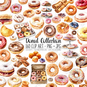 Donut Clipart Bundle: Clipart de comida em aquarela, PNG de panificação, ilustração de padaria, imagens para impressão sob demanda