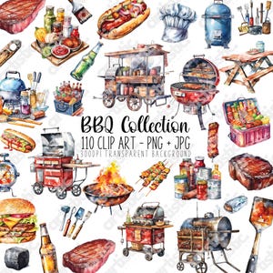 Barbecue Clipart Akwarela Jedzenie Ilustracje - Letni Piknik BBQ Grafiki, Grillowane Warzywa, Dekoracje Imprezowe, Projekty Amerykańskiej Kultury