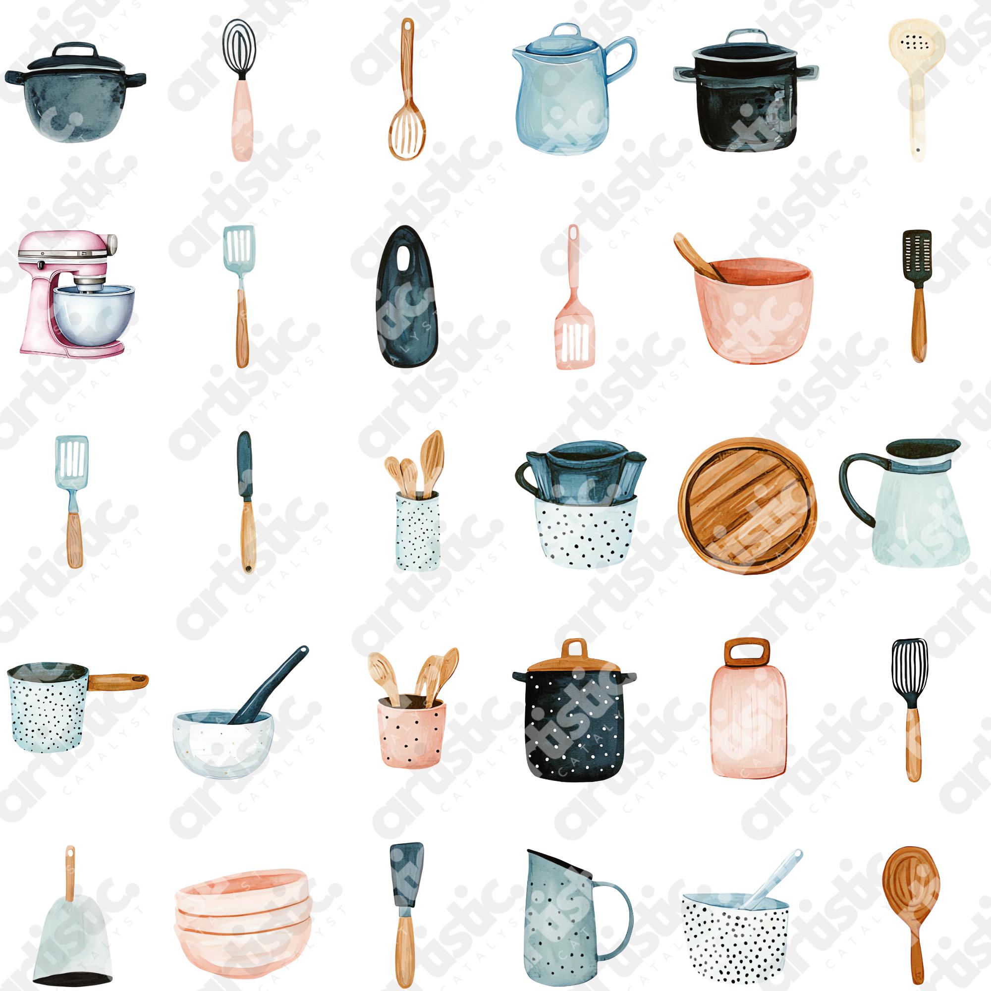 水彩画のベーキングクリップアートバンドル：キッチン用品、ミキサー PNG（デジタルダウンロード） - Etsy 日本, image size:2000x2000
