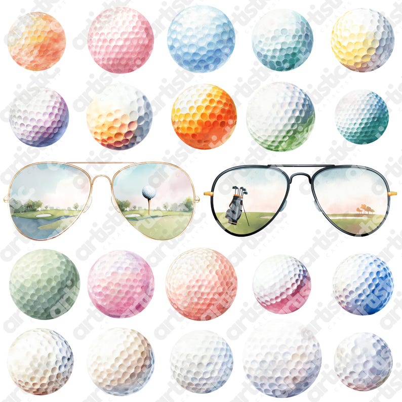 Golfing PNG graphics with watercolor artistry for themed party designs and invitations