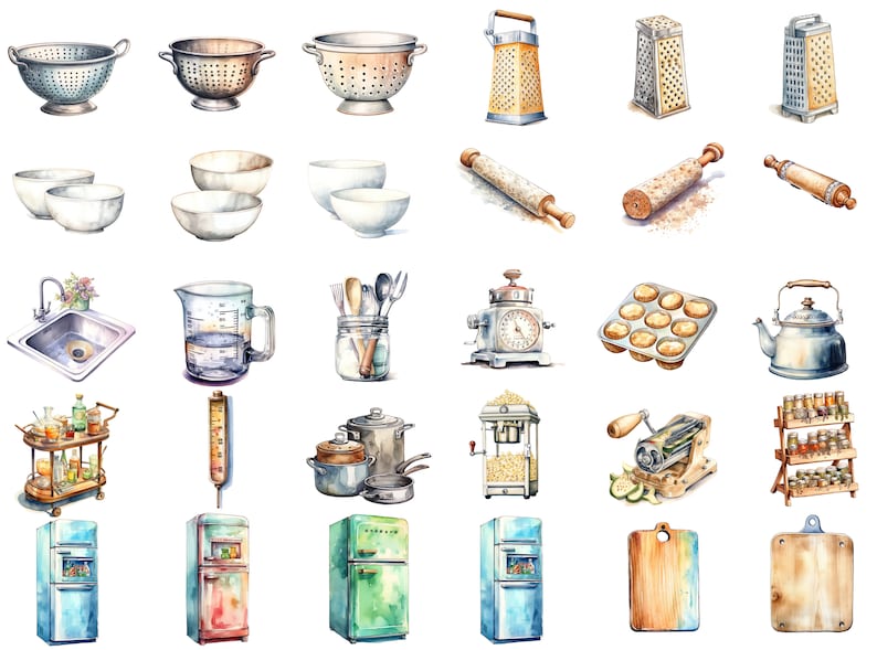 First slide featuring aesthetically arranged individual clipart images on a white background, highlighting the unique design and artistic elements of each piece