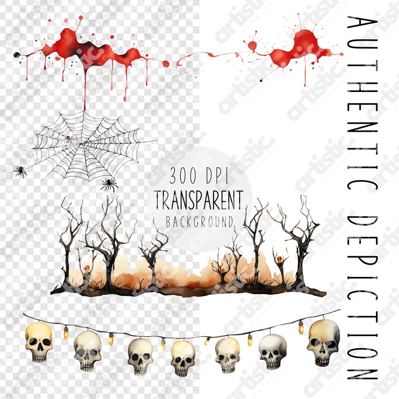 Set of Halloween cliparts including witches, pumpkins, and ghosts in watercolor style.