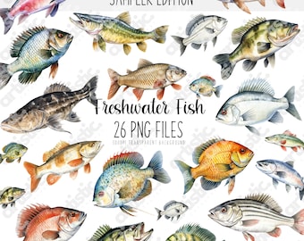 Watercolor Fish Clipart: Freshwater Game Fish Illustrations (Digital Download)