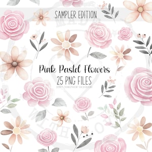 Rosa Pastell Blumenbündel, Aquarell Clipart, Frühlingshochzeit Blumenkunst, kommerzielle Nutzung PNG, rosa Rosenblumen, Boho-Druck