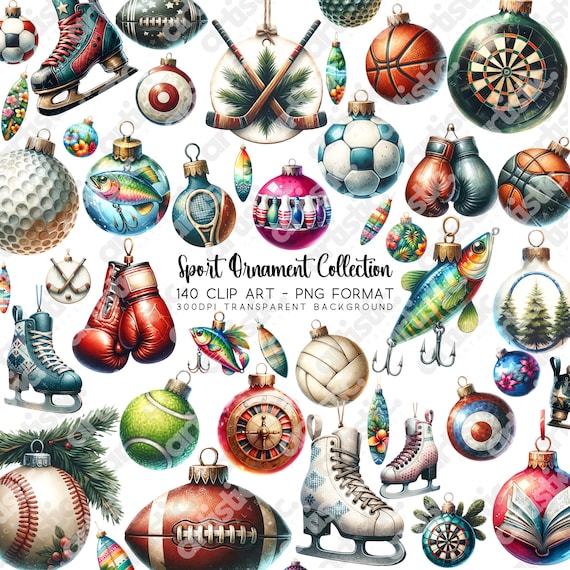Sports Ornament Clipart Bundle: 140 PNG Images (Digital Download)