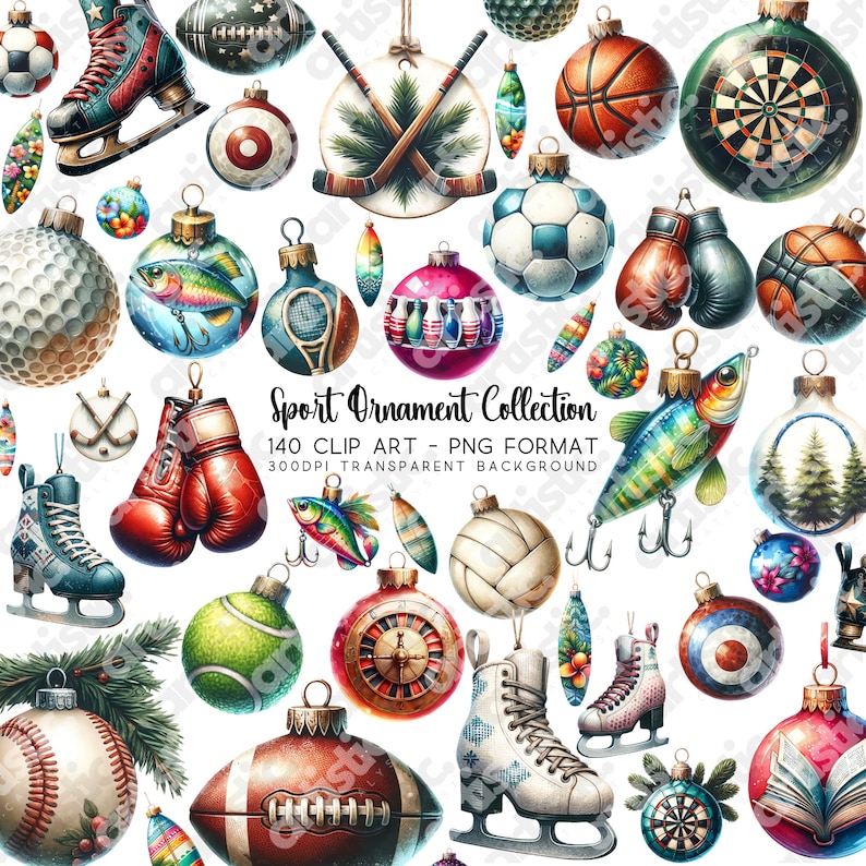Showcasing a diverse range of sports-themed clipart including Soccer, Boxing, and Tennis, arrayed elegantly on a white background for a comprehensive visual collection.