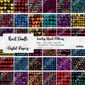 Heart Doodle Patterns: Art Deco & Vintage Designs (PNG JPG Digital Download)