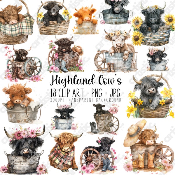 Highland Cow T Shirt Ideas, Watercolor Clipart, Rustic Farmhouse Decor, Perfect for Cow Invites and Sublimation Projects