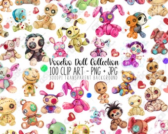 Aquarell Voodoo Doll Clipart Bundle: Halloween PNG Bilder