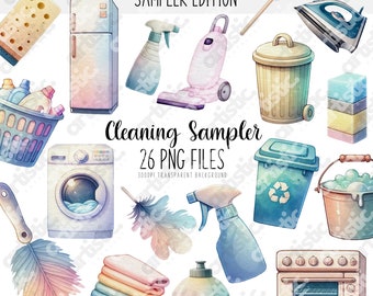 Watercolor Cleaning Clipart Bundle: Household PNG Prints (Digital Download)