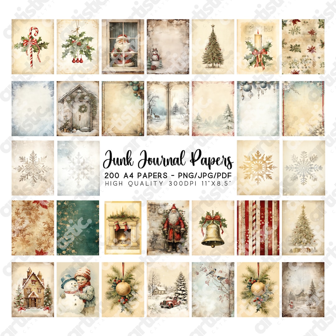 Vintage Christmas Junk Journal Pages: Printable Ephemera (PNG/PDF/JPG ...
