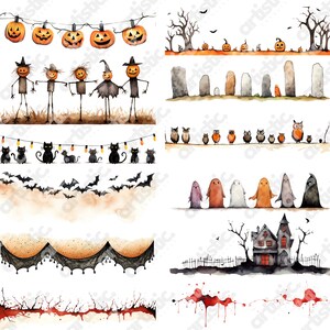 Halloween clipart bundle featuring ghosts, bats, and pumpkins for seasonal decorations.