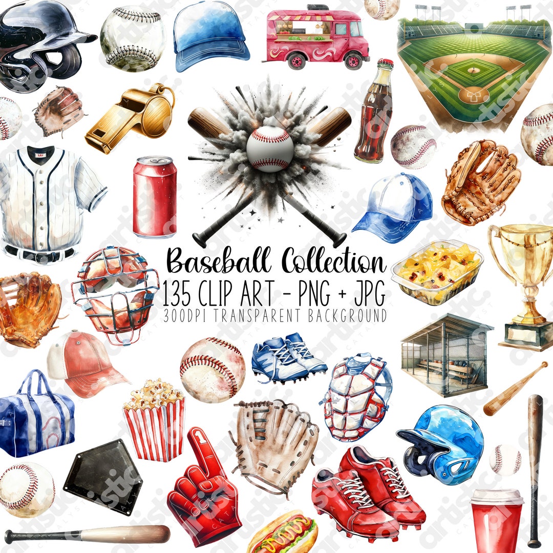 Watercolor Baseball Clipart Bundle: Sport PNG Graphics (digital Print ...
