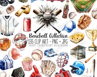 Watercolor Baseball Clipart Bundle: Sport PNG Graphics (Digital Print)