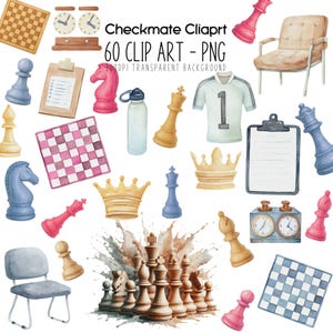 Chess Clipart PNG - Printable Chess Pieces Bundle, Cute Digital Chess Art for Crafts, T-Shirts, Invitations & Sublimation