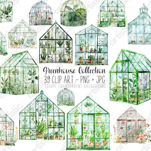 Estufa Clipart Aquarela Planta Clip Art, Presente para Jardineiro, Download Digital, Arte de Parede Imprimível para Jardinagem, Pacote Floral PNG