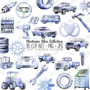 Blauwe monteur babyshower clipart DIY auto png uitnodiging, auto Tools clipart, pick-up truck png, team monteur, bougie png