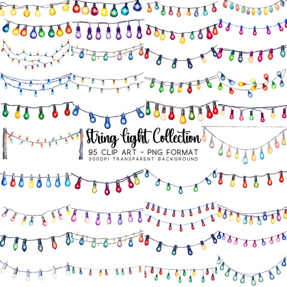 Christmas Lights PNG Clipart: Watercolor Xmas String Lights (Digital Download)