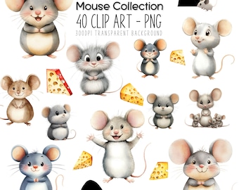 Aquarell Maus Clipart Bundle: Baby Mäuschen & Käse (Digital Art)