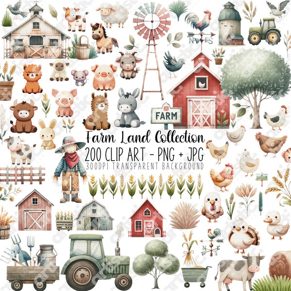 Farm Clipart: Delightful Alpaca Clip art, Tractor Trailer png, and Barn Stickers - Perfect Personalized Gifts and Party Invitation