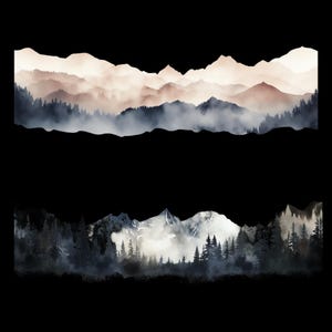 Mountain Clipart Borders PNG JPG Bundle, Watercolor Digital Scrapbooking Elements, Transparent Background, DIY Sublimation Art, Nature