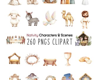 Watercolor Nativity Bible Characters Clipart Christmas Religious PNG Christian Story Set