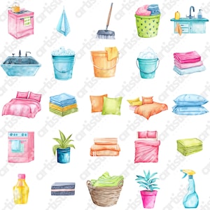 Housekeeping art maid gloves with recycling bin watercolor PNG