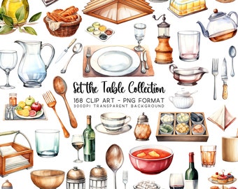Set the Table Clipart Bundle: Cutlery Clip art, Water Jug Clipart, Tea Party & More, 168 PNG Transparent Dinnerware png Files