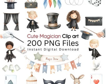 Aquarell Magier Clipart Bundle: Magie Show Illustrationen (digitaler Download)