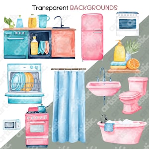 Vacuum cleaner and broom maid clipart chores icon set PNG