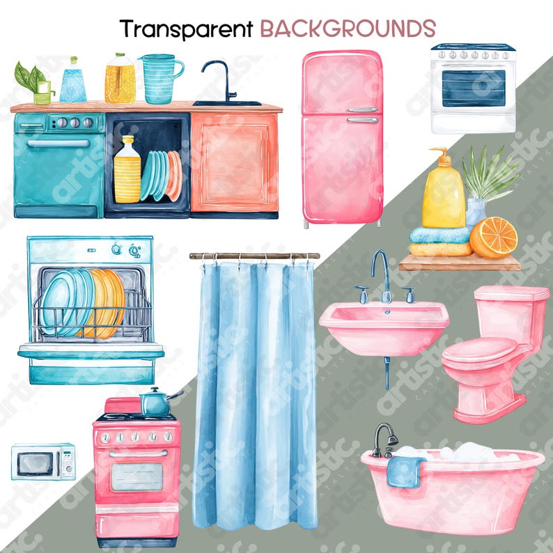 Vacuum cleaner and broom maid clipart chores icon set PNG