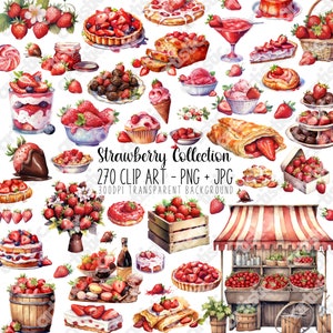 Paquete de imágenes prediseñadas de fresa, arte mural de frutas en acuarela para decoración de guardería y cocina, arte digital imprimible para proyectos de bricolaje y regalos.