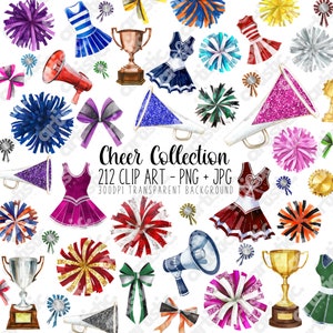 Aquarell Cheer Clipart Bundle - Megaphon & Pom-Pom PNG Set, Spieltag Kunst, perfekt für Einladungen und Party Dekor
