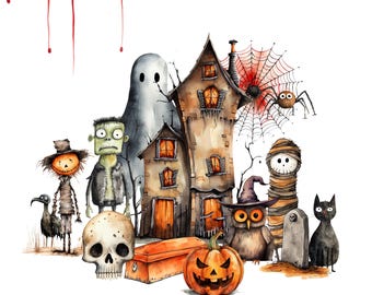 Halloween Clipart Watercolor Bundle – Spooky PNG Images (230)