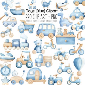 Holzspielzeug Clipart Bundle - 220 Blau & Beige Montessori PNG Bilder
