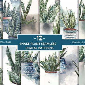Snake Plant Seamless Patterns: Commercial Use Digital Paper (PNG & JPG)