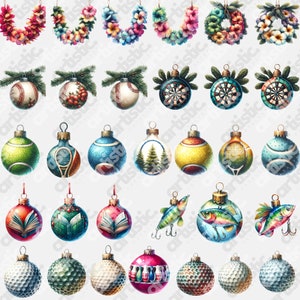 Collection of sports-themed clipart like Golfing Balls and Fishing Lures, presented on a gray checkered transparent background, emphasizing the intricate artistry.