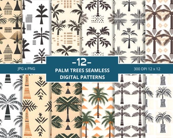 12 Palm Tree Inspired Digital Papers, Commercial Use, Pattern Design, Patterns, Digital Pattern