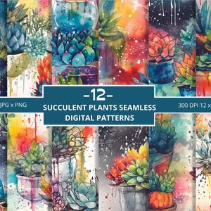 Succulent Plants Patterns Seamless Digital Papers, Commercial Use, Pattern Design, Plant Patterns, Digital Pattern Plants