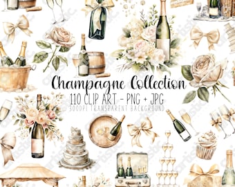 Aquarell Champagner Clipart: Hochzeits-Toast PNG (digitaler Download)