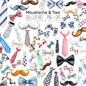 Baffi e cravatte Festa del papà Clipart per uomo Bundle, graziosi papillon piqué, regalo fai da te per la prima festa del papà del figlio