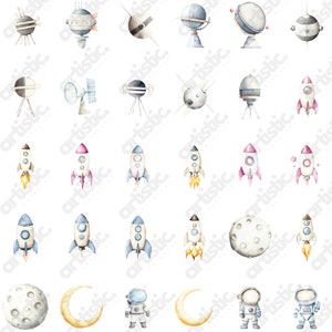 Watercolor Astronaut Clipart Bundle: Space Shuttle, Rocket PNG (digital ...