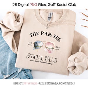Par Tee Mom kant-en-klare ontwerpen The Par Tee Social Club Golfing clipart, klaar om af te drukken DTG PNG-bundel, Sassy Classy. Met een geweldige swing