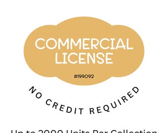May include: A yellow cloud with the text "COMMERCIAL LICENSE #199092 NO CREDIT REQUIRED Up to 2000 Units Per Collection"